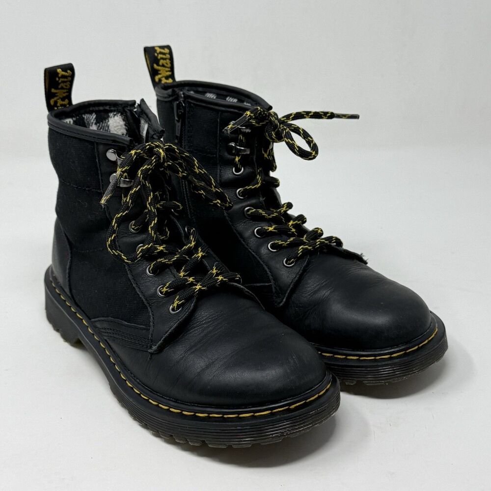 Dr. Martens 1460 J Panel Combat Boots Womens 5 Black Leather Plaid Lined Docs